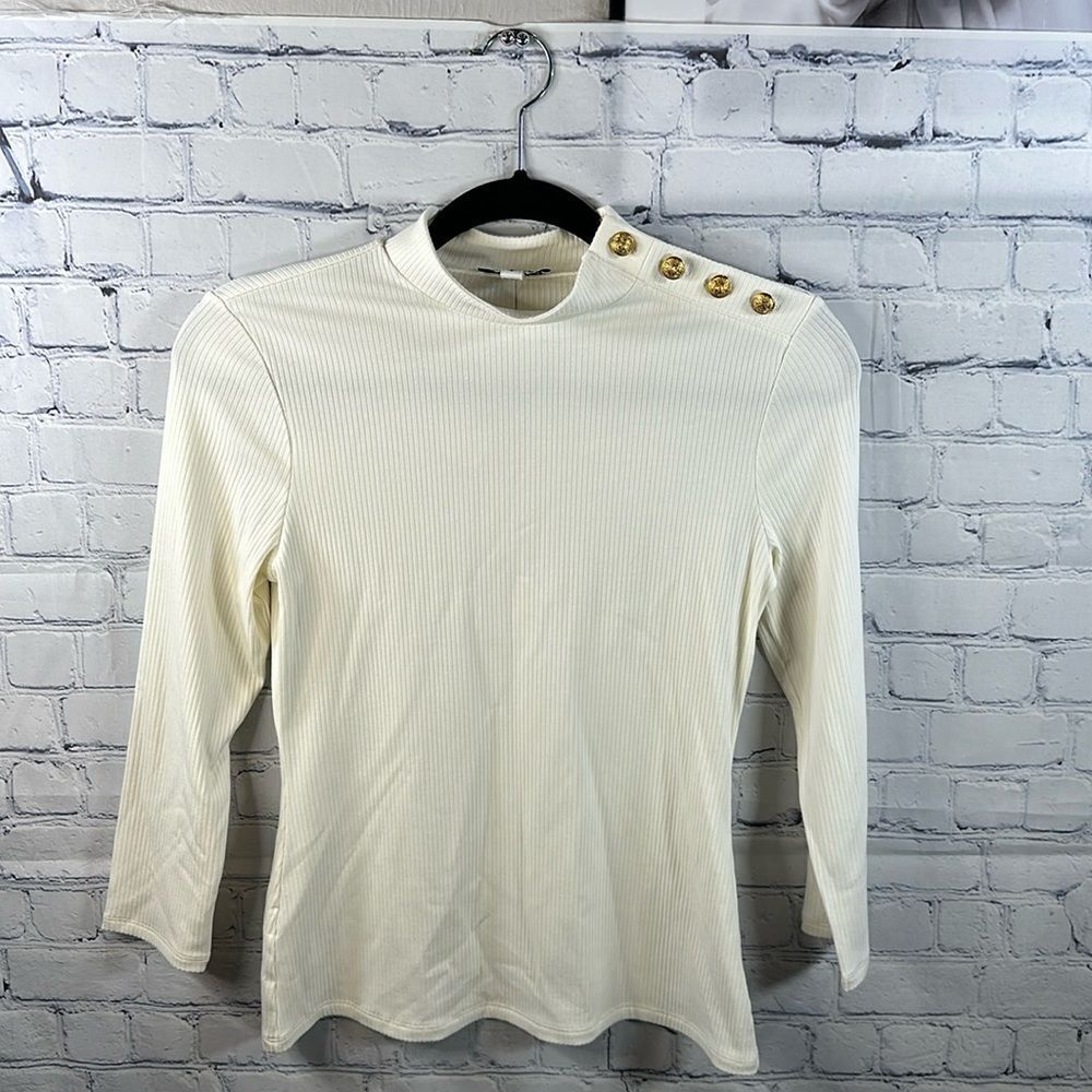 🌟 Cream Ribbed Long Sleeve Top from Express - Size Small 🌟